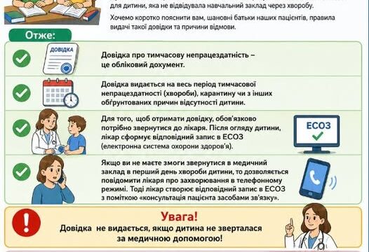 Довідка не видається, якщо дитина не зверталася за медичною допомогою!