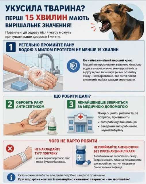 Укусила тварина? Перші 15 хвилин можуть мати вирішальне значення!